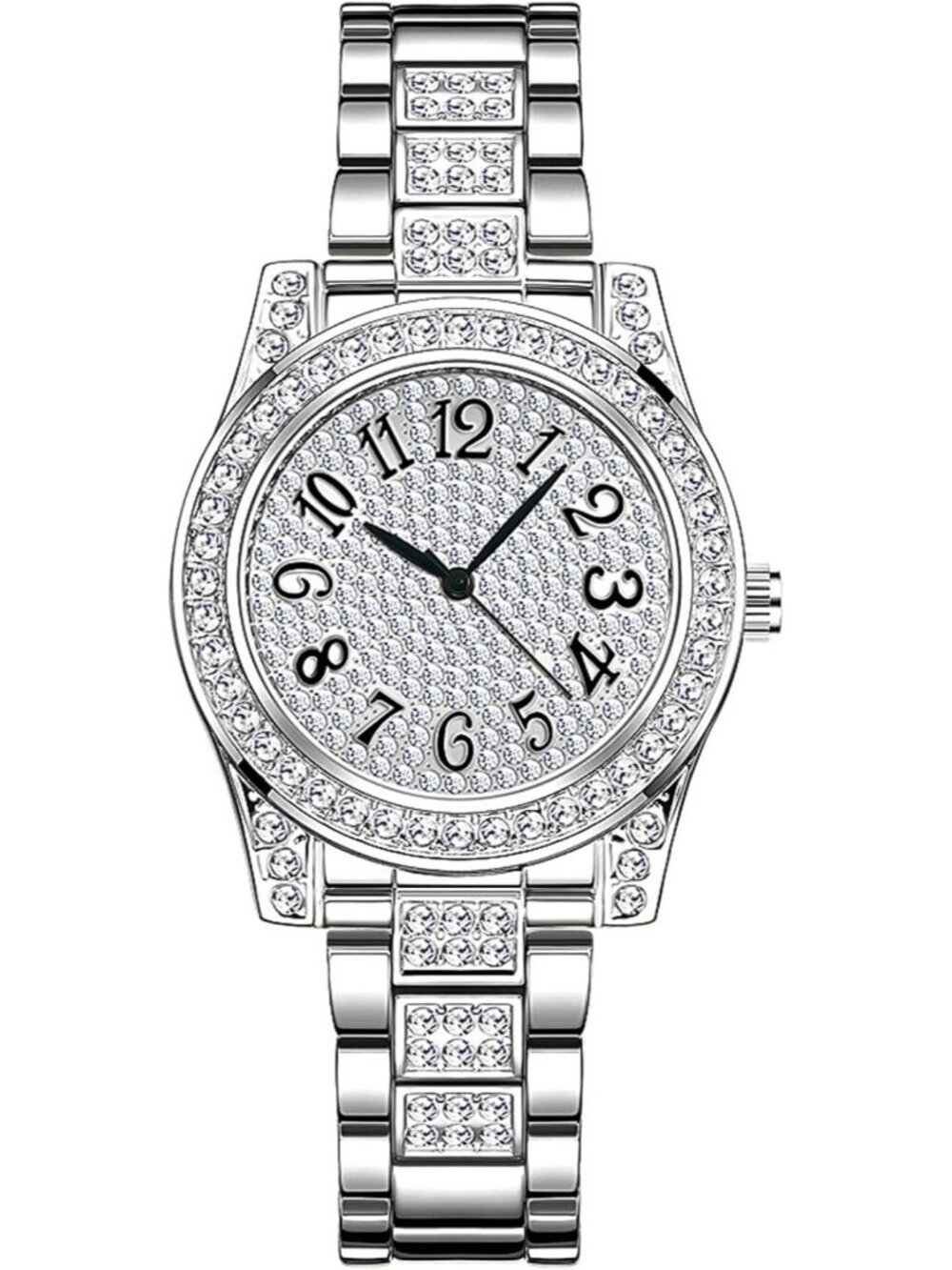 Women's Silver Luxury Diamond Ladies Stainless Steel Bracelet Waterproof Watch